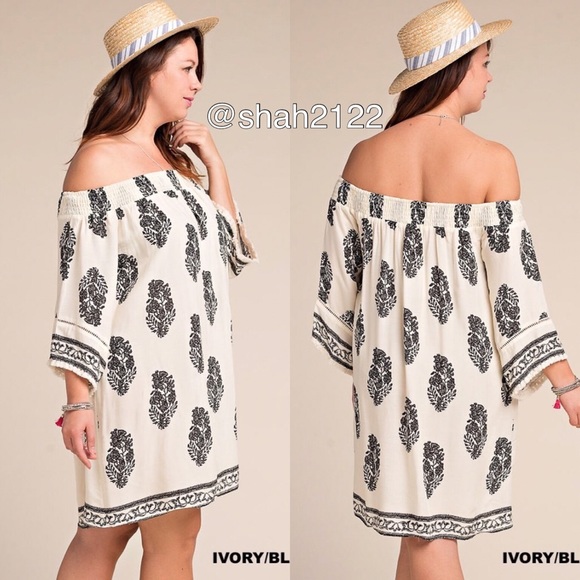Plus Size On Off Shoulder Printed Summer Dress BRAND NEW - Picture 3 of 8